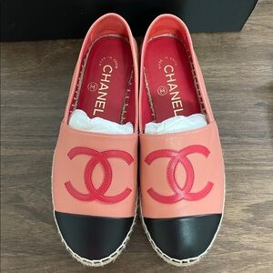 CHANEL Lambskin Espadrilles Pink, Red & Black 35 - US 5